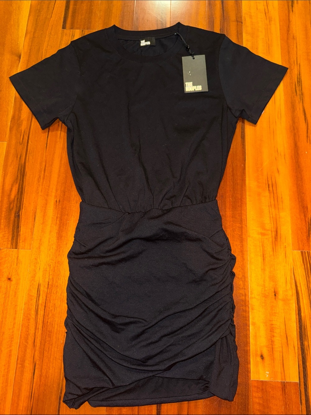 The Kooples Ruffles Short Sleeve Ruched Dress - Black